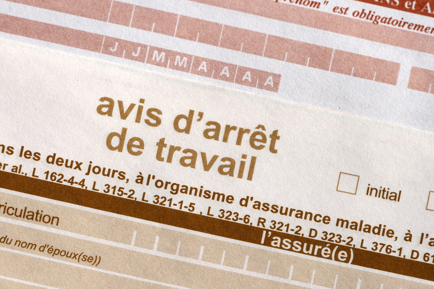 Papier représentant un avis d'arrêt de travail